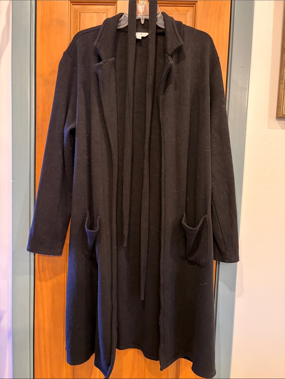 Time and Tru Black Open-Front Long Cardigan with Tie